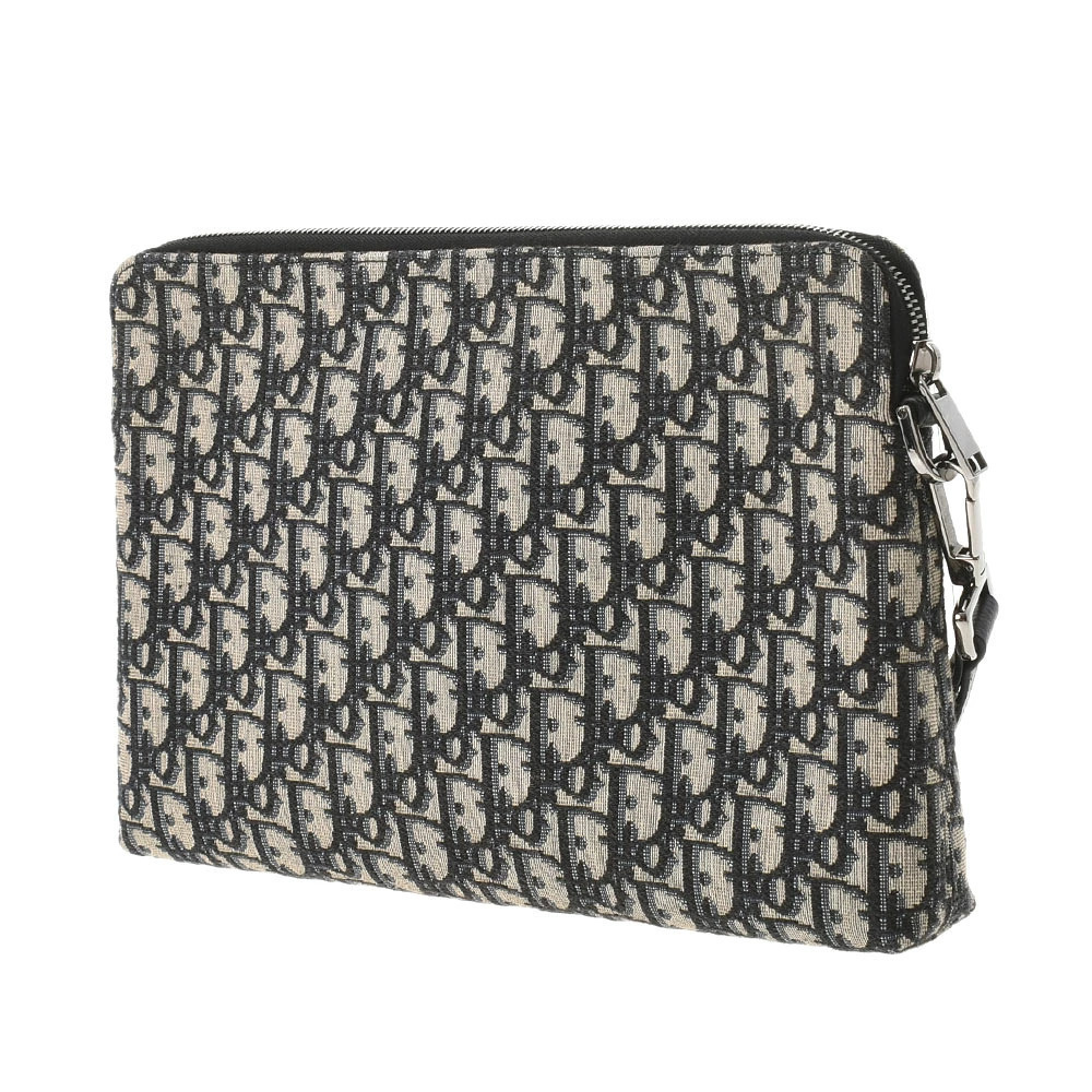 Dior Clutch Beige Bag Jacquard Black CHRISTIAN Oblique Tan Black